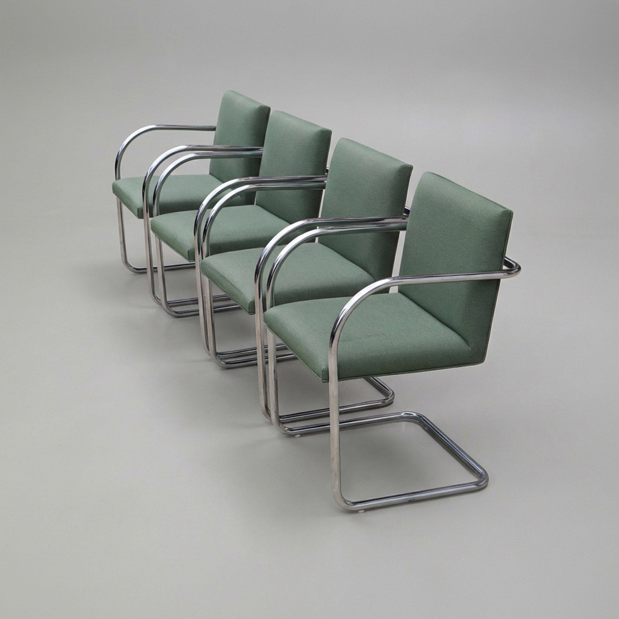 Armchair BRNO by Ludwig Mies Van De Rohe for Gordon International - Kaki Green fabric and aluminum base
