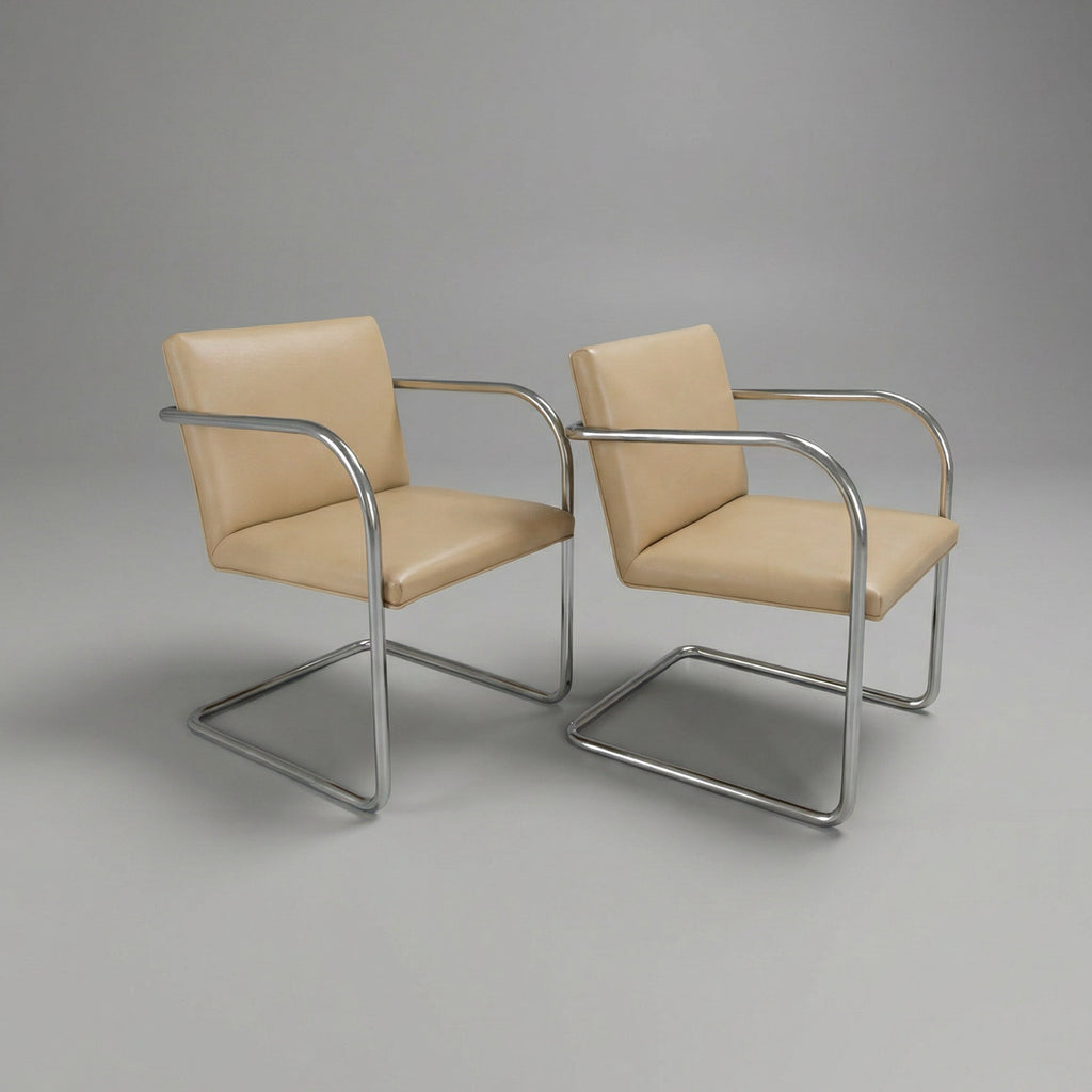 Armchair BRNO by Ludwig Mies Van De Rohe for Thonet - camel leather and aluminum tubular base - bauhaus